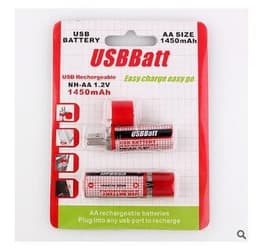 image-2 x USB AA 1450mAh 1.2V Ni-MH Rechargeable Batteries