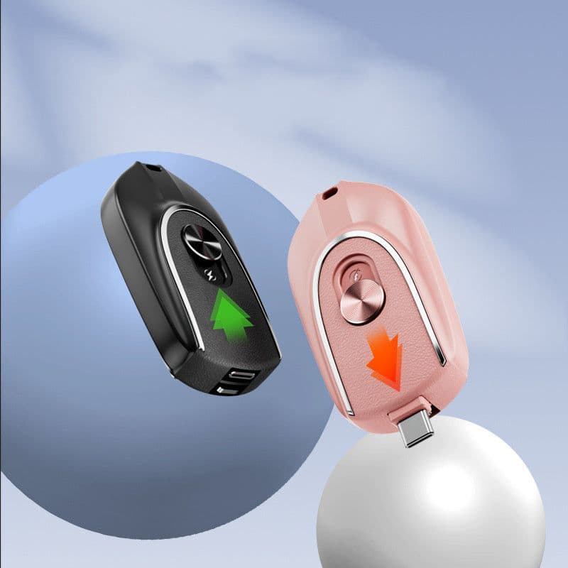 image-2 In 1 Mini Keychain Power Bank Keyring Hanging Buckle 2 Output Interfaces 5V 1200MAH Backup Power Bank Retractable Plug Waterproof Phone Charging Accessories