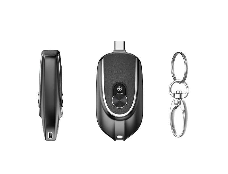 image-2 In 1 Mini Keychain Power Bank Keyring Hanging Buckle 2 Output Interfaces 5V 1200MAH Backup Power Bank Retractable Plug Waterproof Phone Charging Accessories