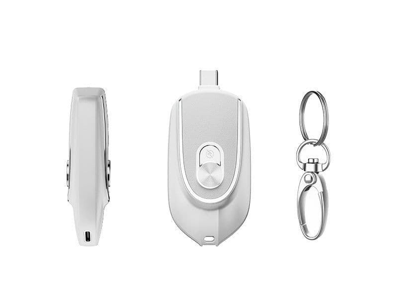 image-2 In 1 Mini Keychain Power Bank Keyring Hanging Buckle 2 Output Interfaces 5V 1200MAH Backup Power Bank Retractable Plug Waterproof Phone Charging Accessories