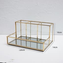 image-Glass Makeup Organizer Bathroom Cosmetic Organizer With Golden
