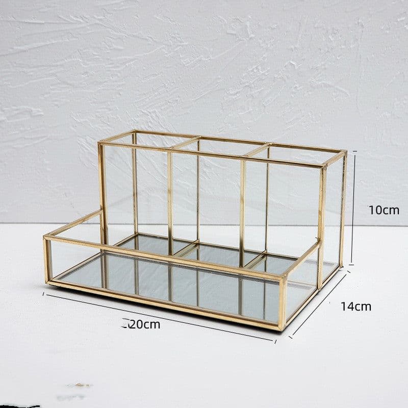 image-Glass Makeup Organizer Bathroom Cosmetic Organizer With Golden