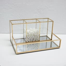 image-Glass Makeup Organizer Bathroom Cosmetic Organizer With Golden