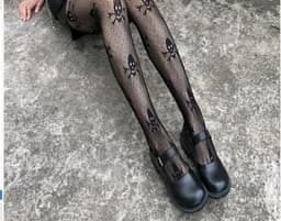 image-Skull Black Silk Fishnet Stockings Women's Panty Halloween Fishnet Socks