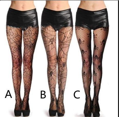 image-Skull Black Silk Fishnet Stockings Women's Panty Halloween Fishnet Socks