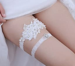image-Bridal Rhinestone Garter Belt Pearl Flower Leg Socks Elastic
