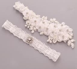 image-Bridal Rhinestone Garter Belt Pearl Flower Leg Socks Elastic