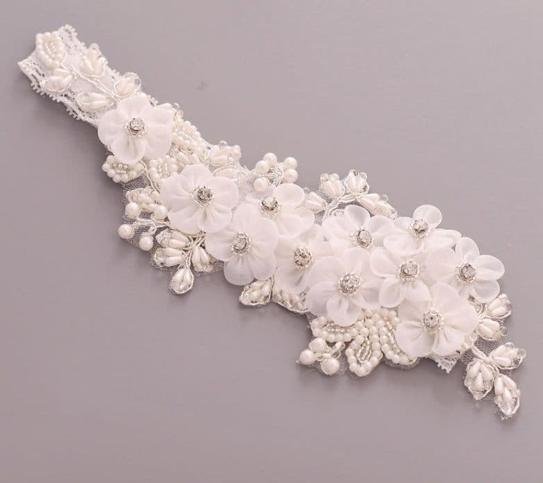 image-Bridal Rhinestone Garter Belt Pearl Flower Leg Socks Elastic
