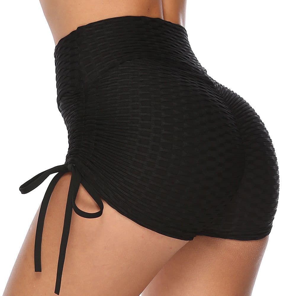 image-Drawstring Shorts Textured Butt Lift Gym Workout Slim Jogging Fitness Yoga Leggings Shorts