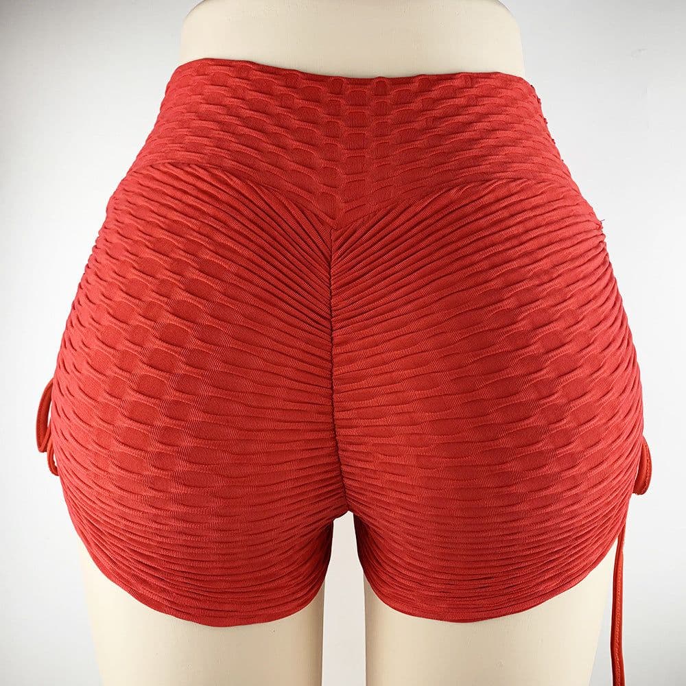 image-Drawstring Shorts Textured Butt Lift Gym Workout Slim Jogging Fitness Yoga Leggings Shorts
