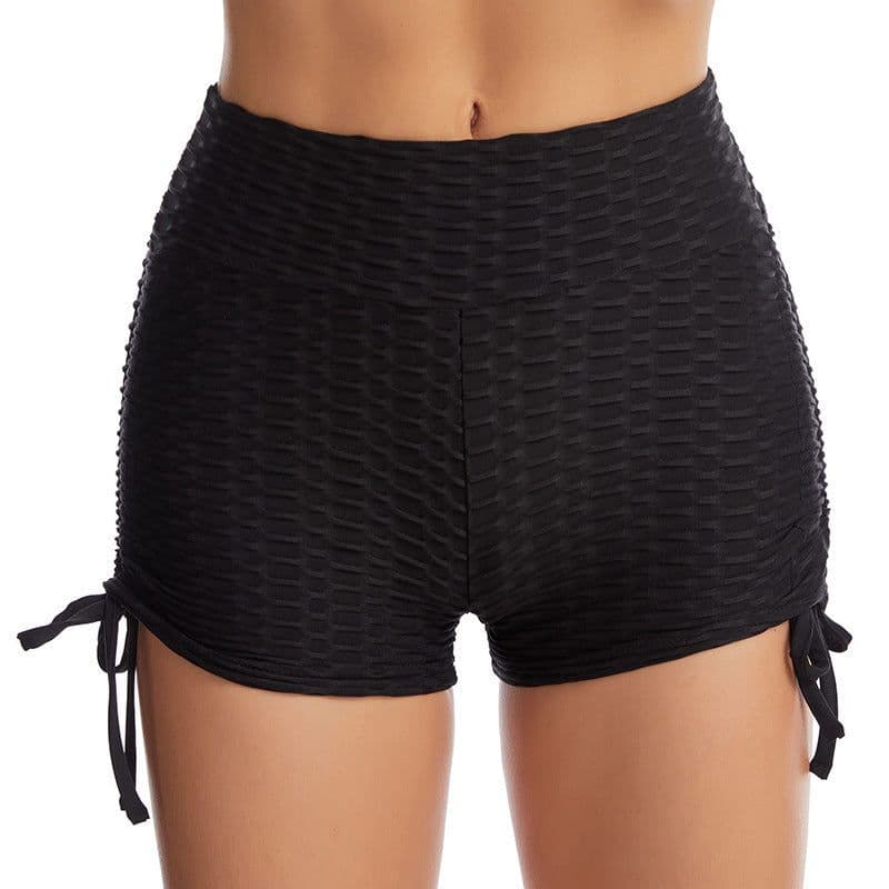 image-Drawstring Shorts Textured Butt Lift Gym Workout Slim Jogging Fitness Yoga Leggings Shorts