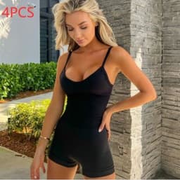 image-Spaghetti Strap Shorts Jumpsuit Sports Yoga Workout Tight Romper Women Fashion Fitness Sportwear