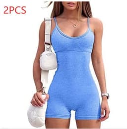 image-Spaghetti Strap Shorts Jumpsuit Sports Yoga Workout Tight Romper Women Fashion Fitness Sportwear