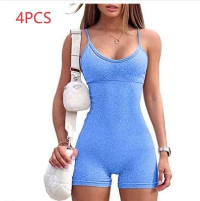 image-Spaghetti Strap Shorts Jumpsuit Sports Yoga Workout Tight Romper Women Fashion Fitness Sportwear