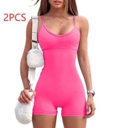 image-Spaghetti Strap Shorts Jumpsuit Sports Yoga Workout Tight Romper Women Fashion Fitness Sportwear
