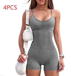 image-Spaghetti Strap Shorts Jumpsuit Sports Yoga Workout Tight Romper Women Fashion Fitness Sportwear
