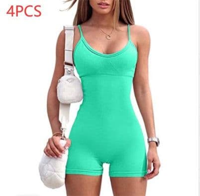 image-Spaghetti Strap Shorts Jumpsuit Sports Yoga Workout Tight Romper Women Fashion Fitness Sportwear