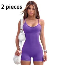 image-Spaghetti Strap Shorts Jumpsuit Sports Yoga Workout Tight Romper Women Fashion Fitness Sportwear