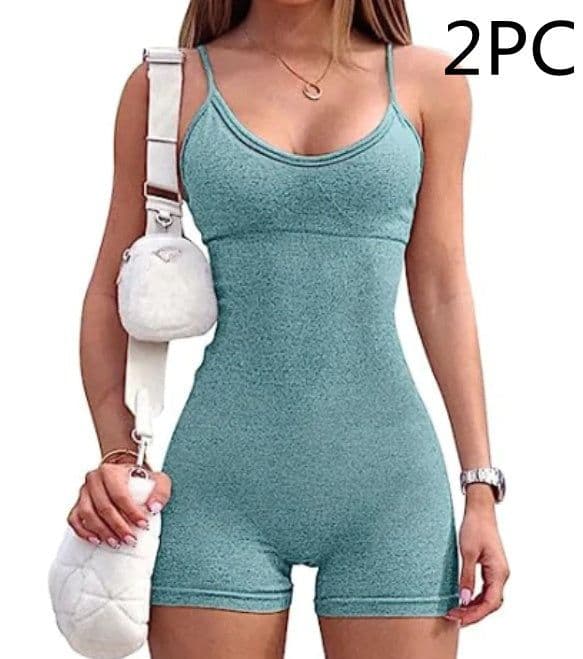 image-Spaghetti Strap Shorts Jumpsuit Sports Yoga Workout Tight Romper Women Fashion Fitness Sportwear