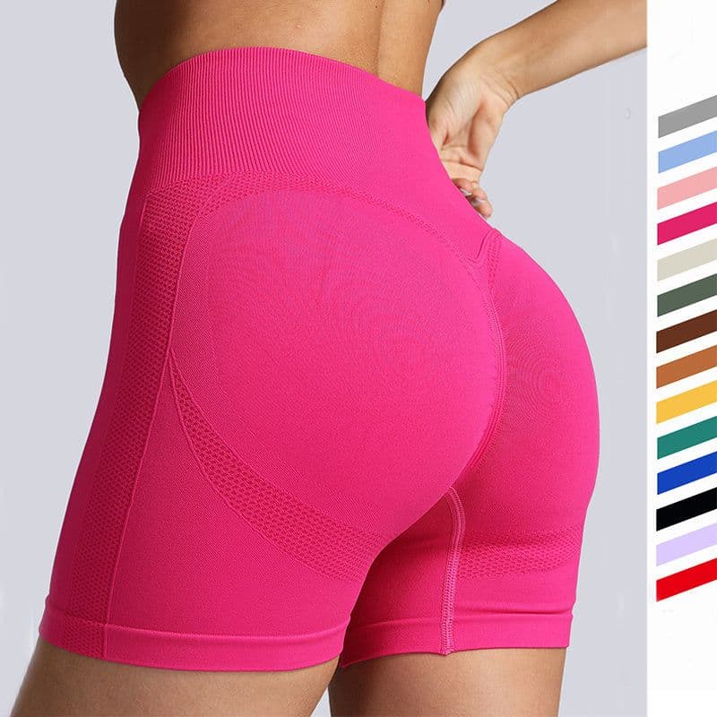 image-Seamless Yoga Shorts Women Solid Color High Waist Hip-lifting Fitness Pants Running Sweatpants