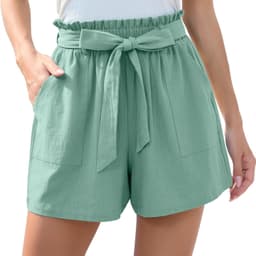 image-Fashion Ruffle Bow Waist Tie Shorts Summer Beach Pants With Pockets Womens Clothing