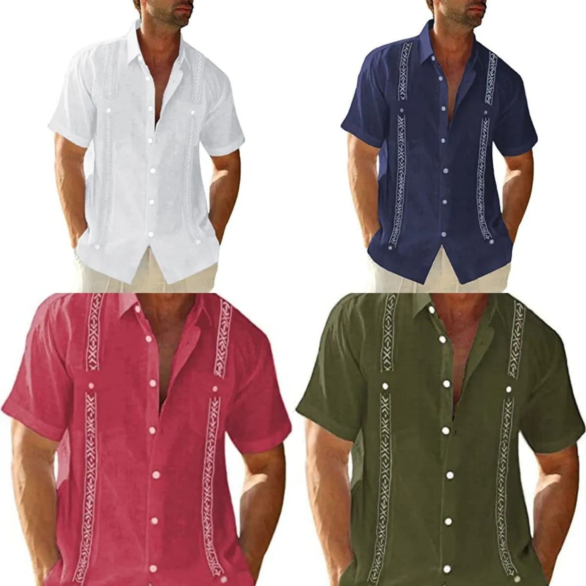 image-Men's Casual Guayabera Cuban Shirt Outdoor Casual Short Sleeve Printed Clothing Sports Fashion Streetwear Designer