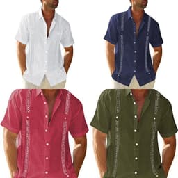 image-Men's Casual Guayabera Cuban Shirt Outdoor Casual Short Sleeve Printed Clothing Sports Fashion Streetwear Designer