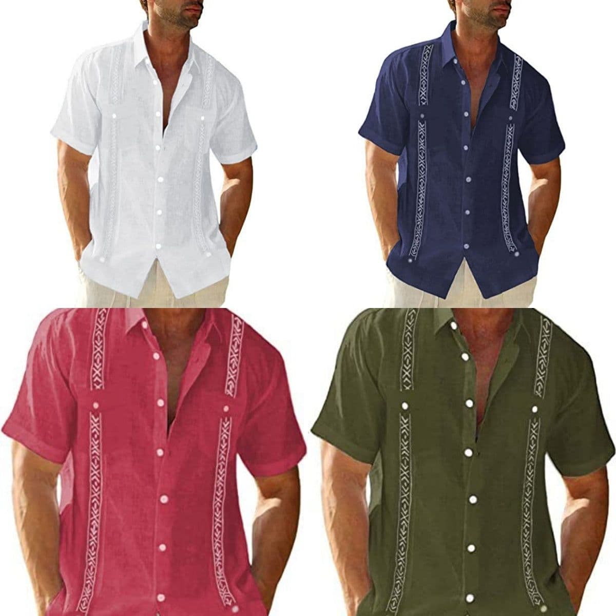 image-Men's Casual Guayabera Cuban Shirt Outdoor Casual Short Sleeve Printed Clothing Sports Fashion Streetwear Designer