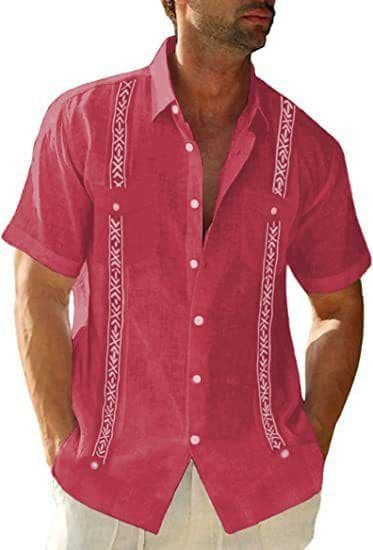 image-Men's Casual Guayabera Cuban Shirt Outdoor Casual Short Sleeve Printed Clothing Sports Fashion Streetwear Designer
