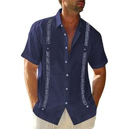 image-Men's Casual Guayabera Cuban Shirt Outdoor Casual Short Sleeve Printed Clothing Sports Fashion Streetwear Designer