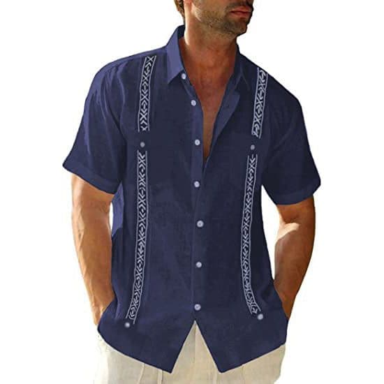 image-Men's Casual Guayabera Cuban Shirt Outdoor Casual Short Sleeve Printed Clothing Sports Fashion Streetwear Designer