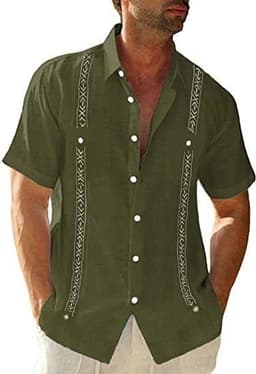 image-Men's Casual Guayabera Cuban Shirt Outdoor Casual Short Sleeve Printed Clothing Sports Fashion Streetwear Designer