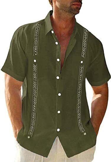 image-Men's Casual Guayabera Cuban Shirt Outdoor Casual Short Sleeve Printed Clothing Sports Fashion Streetwear Designer