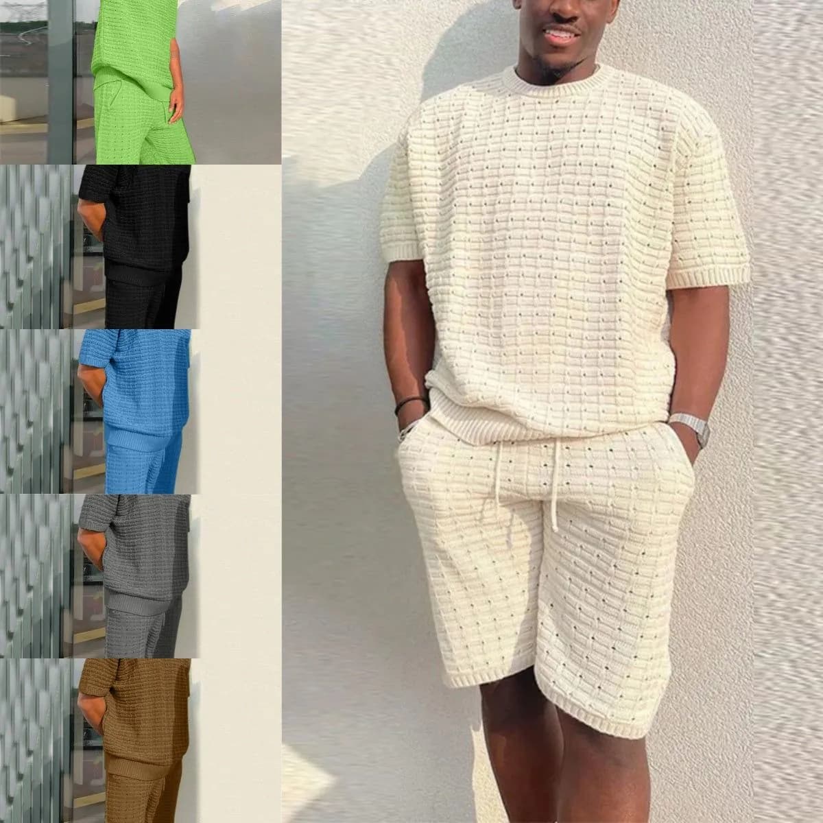 image-Men's Summer Suit Fashion Loose Men 2 Pieces Outfit Summer Hippie Shirt And Short Set