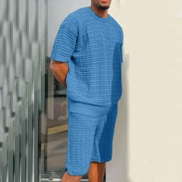 image-Men's Summer Suit Fashion Loose Men 2 Pieces Outfit Summer Hippie Shirt And Short Set