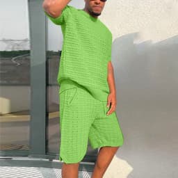 image-Men's Summer Suit Fashion Loose Men 2 Pieces Outfit Summer Hippie Shirt And Short Set