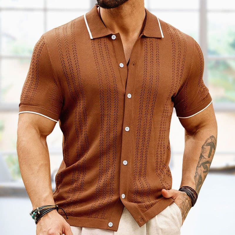 image-Short-sleeved Polo Shirt Summer Button Lapel Top Fashion Business Men's Clothing