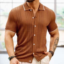 image-Short-sleeved Polo Shirt Summer Button Lapel Top Fashion Business Men's Clothing