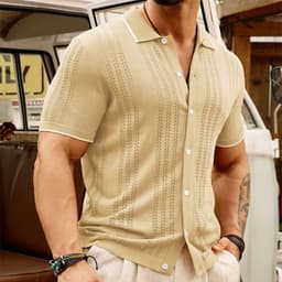 image-Short-sleeved Polo Shirt Summer Button Lapel Top Fashion Business Men's Clothing