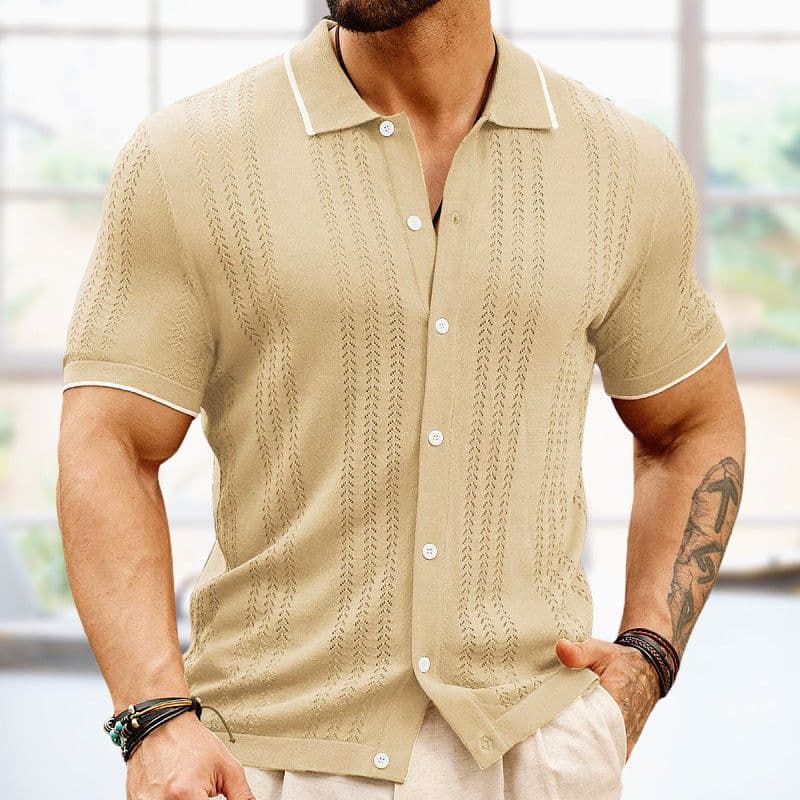 image-Short-sleeved Polo Shirt Summer Button Lapel Top Fashion Business Men's Clothing