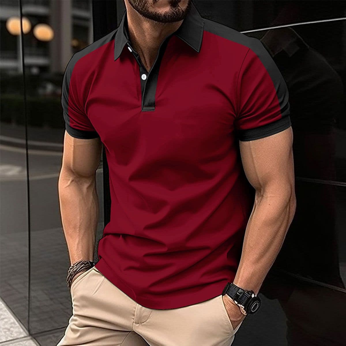 image-Men's Short Sleeve Business Shirt Summer Casual Polo Shirts