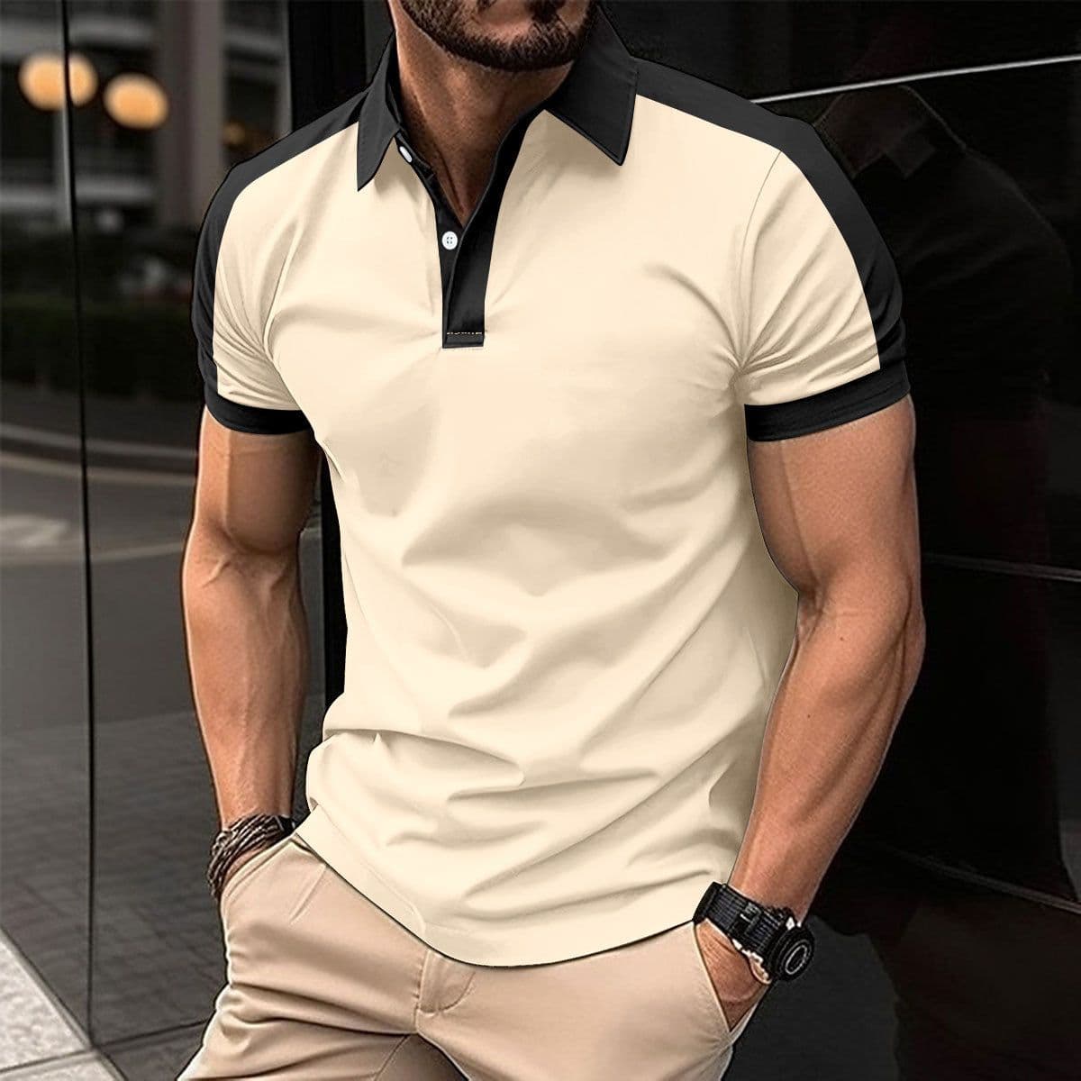 image-Men's Short Sleeve Business Shirt Summer Casual Polo Shirts