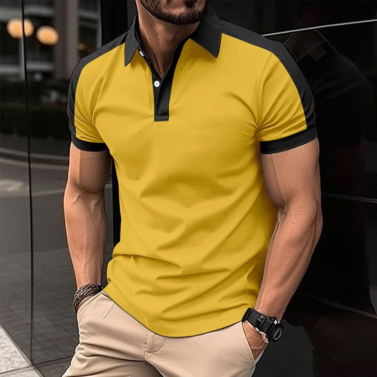 image-Men's Short Sleeve Business Shirt Summer Casual Polo Shirts