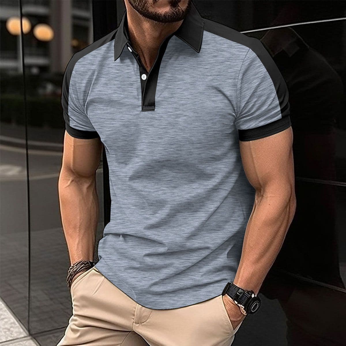 image-Men's Short Sleeve Business Shirt Summer Casual Polo Shirts