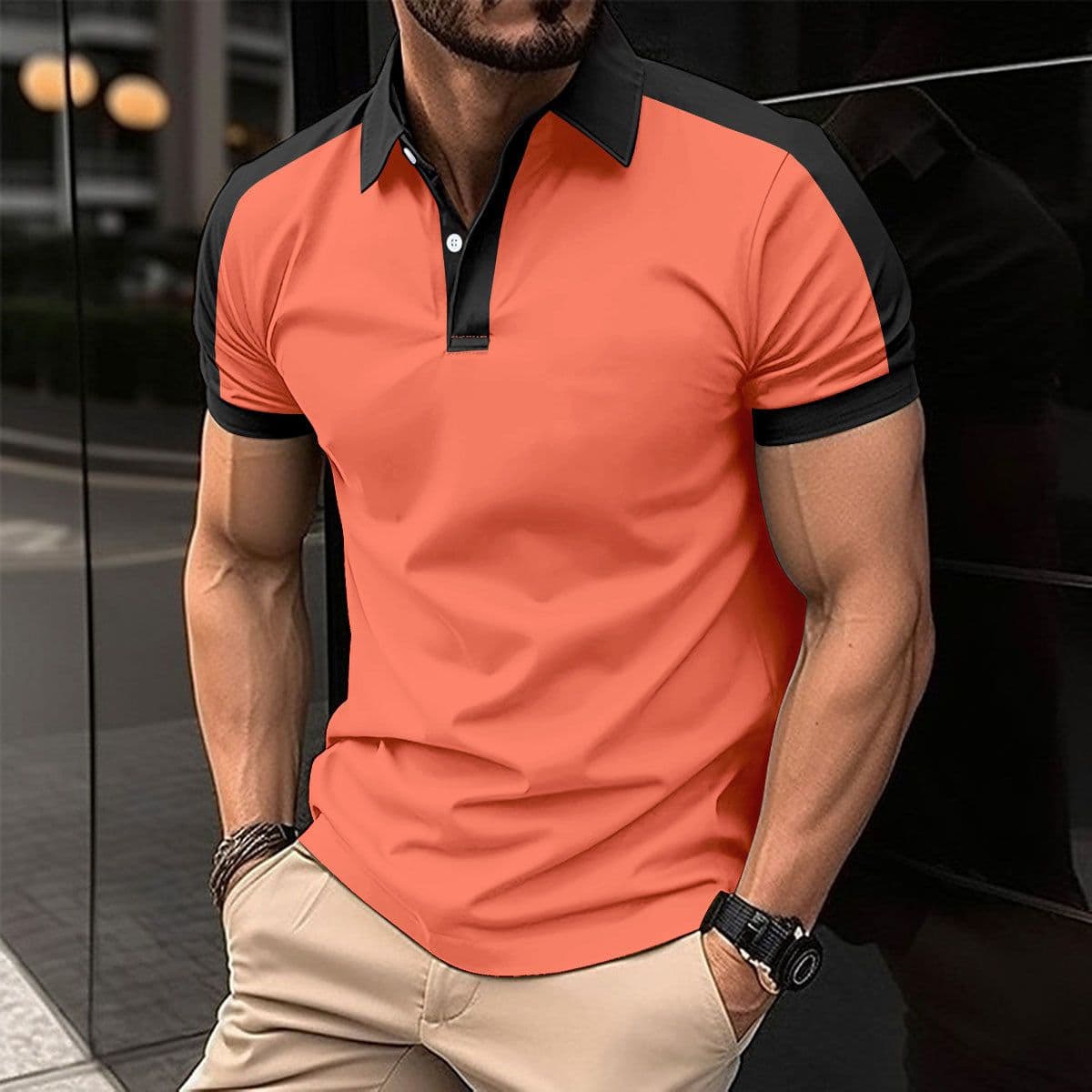 image-Men's Short Sleeve Business Shirt Summer Casual Polo Shirts