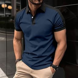 image-Men's Short Sleeve Business Shirt Summer Casual Polo Shirts