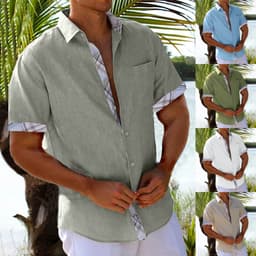 image-Vacation Short Sleeve Shirts With Plaid Side Summer Hawaii Beach Top Mens Clothing