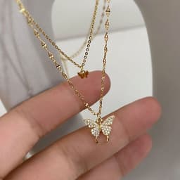 image-Fashion Jewelry Elegant Silver Color Shiny Butterfly Necklaces Ladies Exquisite Double Layer Clavicle Chain Necklace Jewelry Gift