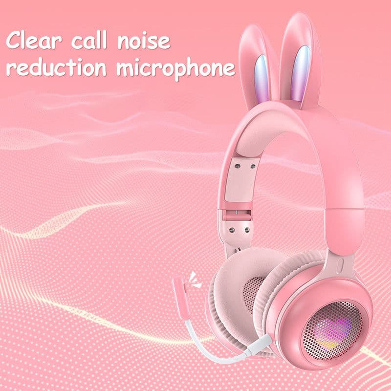 image-Rabbit Ear Headphones Wireless Luminous Extendable Wheat Headphones