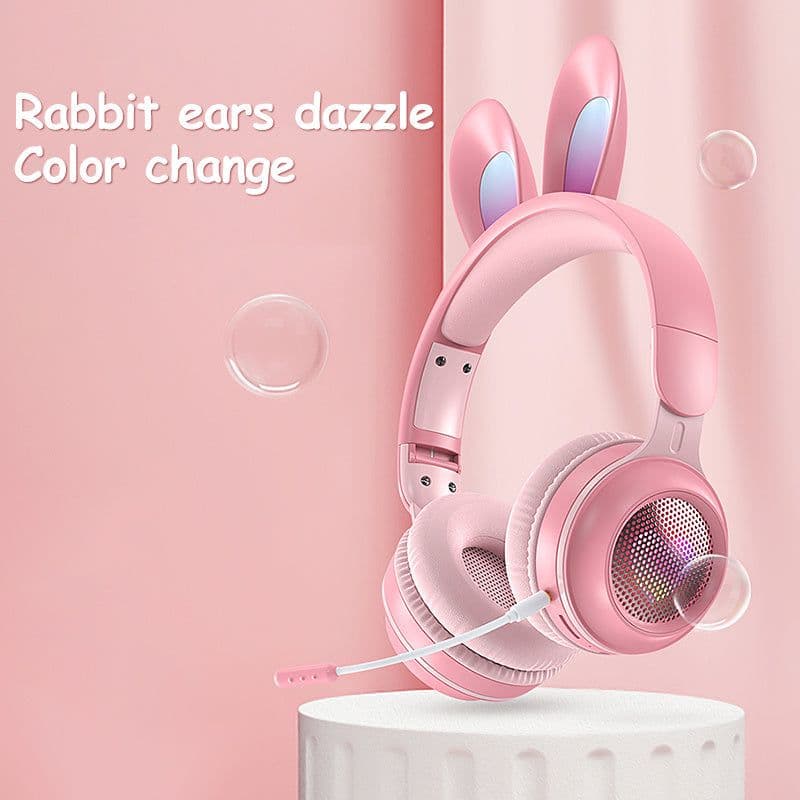 image-Rabbit Ear Headphones Wireless Luminous Extendable Wheat Headphones